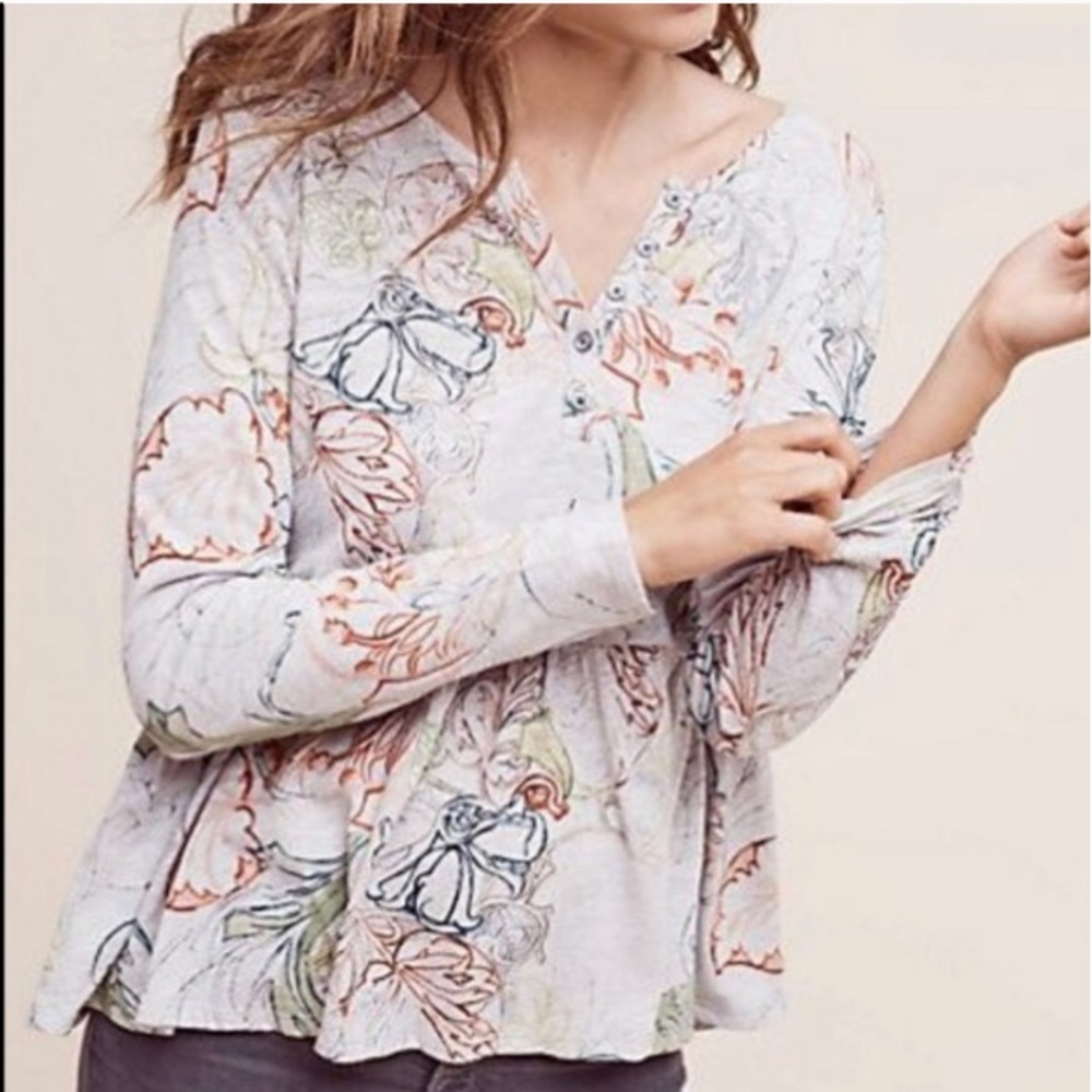 Anthropologie Meadow Rue Floral Gray Peplum Top